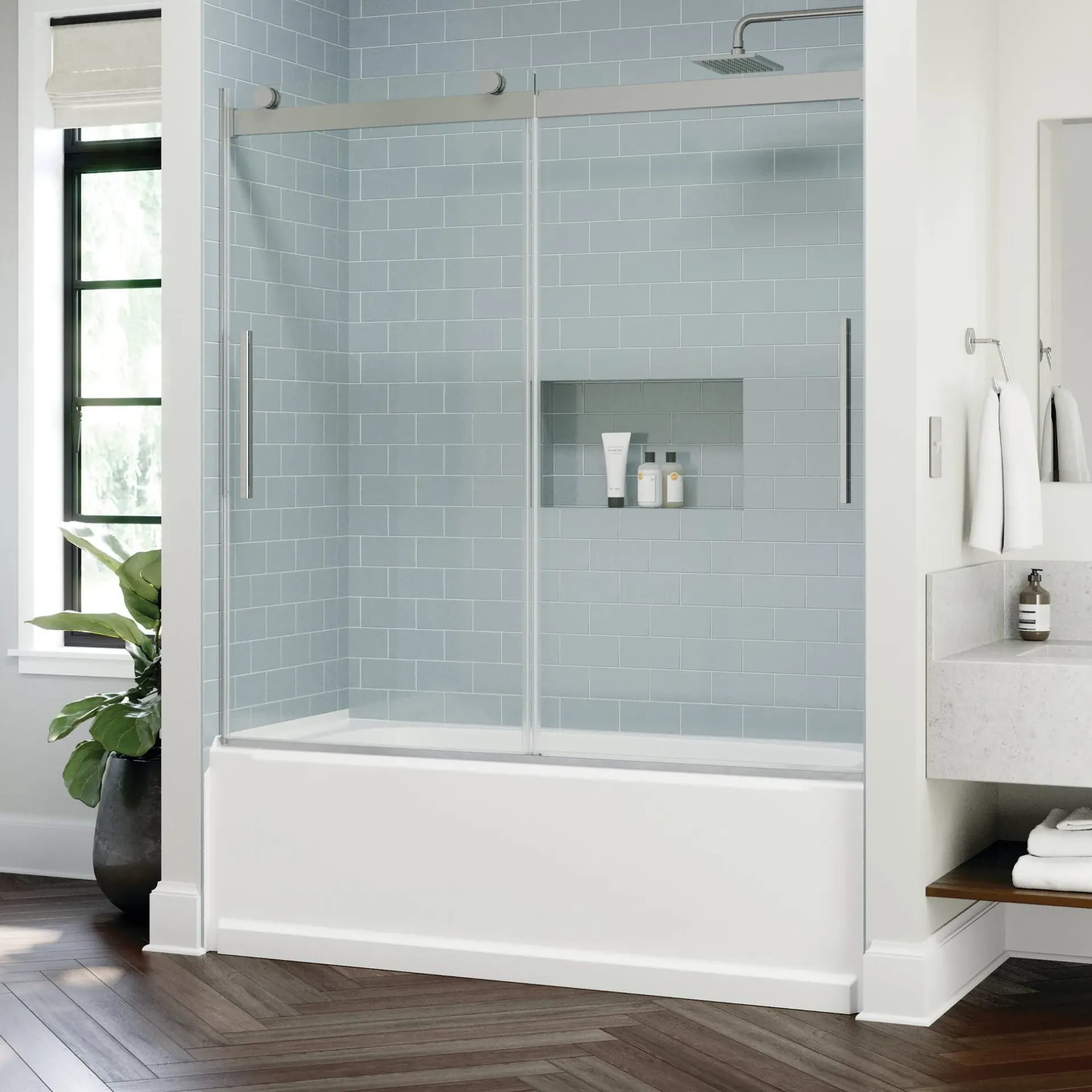 Frameless 60 x 64 shower door brush nickel